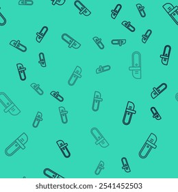 Black line Chainsaw icon isolated seamless pattern on green background.  Vector