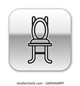 Black line Chair icon isolated on white background. Silver square button. Vector Illustration