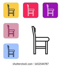 Black line Chair icon isolated on white background. Set icons in color square buttons. Vector Illustration