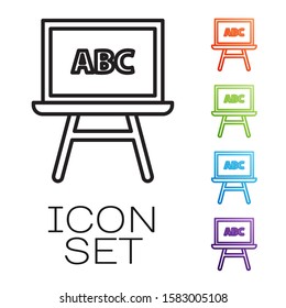 Black line Chalkboard icon isolated on white background. School Blackboard sign. Set icons colorful. Vector Illustration