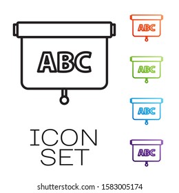 Black line Chalkboard icon isolated on white background. School Blackboard sign. Set icons colorful. Vector Illustration