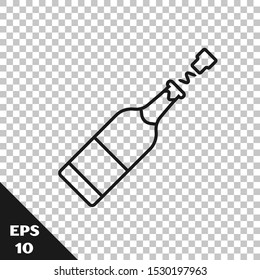 Black line Champagne bottle icon isolated on transparent background.  Vector Illustration