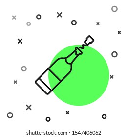 Black line Champagne bottle icon isolated on white background.  Vector Illustration