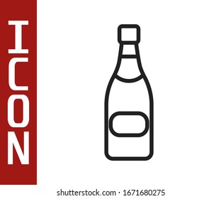Black line Champagne bottle icon isolated on white background.  Vector Illustration