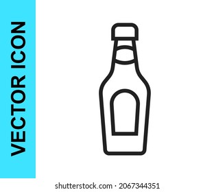 Black line Champagne bottle icon isolated on white background. Merry Christmas and Happy New Year.  Vector