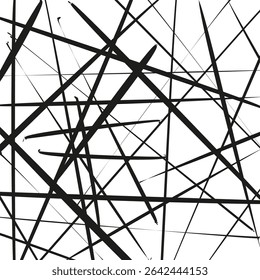 Black line chaos. Abstract thread layout. Graphic crossing strokes. Vector random pattern.