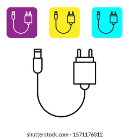 Black line Charger icon isolated on white background. Set icons colorful square buttons. Vector Illustration