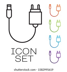 Black line Charger icon isolated on white background. Set icons colorful. Vector Illustration