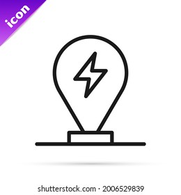 Black line Charging parking electric car icon isolated on white background.  Vector