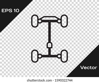 Black line Chassis car icon isolated on transparent background.  Vector Illustration