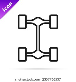 Black line Chassis car icon isolated on white background.  Vector