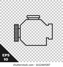 Black line Check engine icon isolated on transparent background.  Vector Illustration