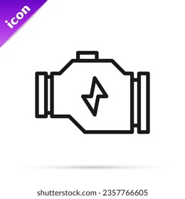 Black line Check engine icon isolated on white background.  Vector