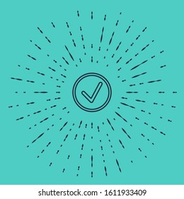 Black line Check mark in circle icon isolated on green background. Choice button sign. Checkmark symbol. Abstract circle random dots. Vector Illustration