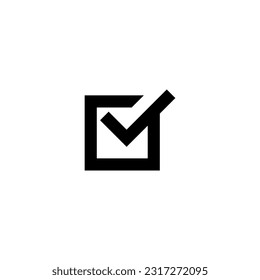 Icono de marca de verificación de línea negra fondo blanco aislado