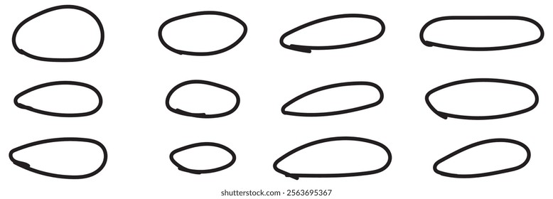 Black line check mark, underline, circle. Hand drawn doodle sketch red marker stroke emphases, highlight, check mark elements ,  Set of simple doodles. Pencil effect sketch isolated on white eps 10