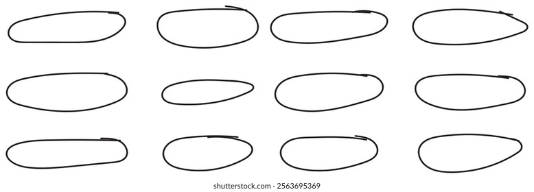 Black line check mark, underline, circle. Hand drawn doodle sketch red marker stroke emphases, highlight, check mark elements ,  Set of simple doodles. Pencil effect sketch isolated on white eps 10