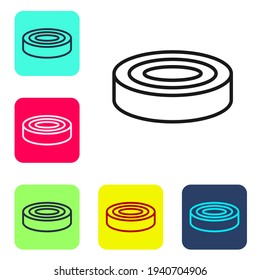 Black line Checker game chips icon isolated on white background. Set icons in color square buttons. Vector