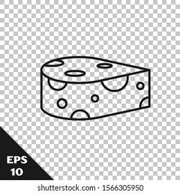 Black line Cheese icon isolated on transparent background.  Vector Illustration