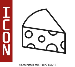 Black line Cheese icon isolated on white background.  Vector