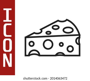 Schwarze Linie Käse Symbol einzeln auf weißem Hintergrund.  Vektorgrafik