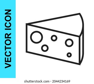 Black line Cheese icon isolated on white background.  Vector