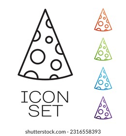 Icono de queso de línea negra aislado en fondo blanco. Indique los iconos en colores. Vector
