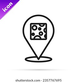 Black line Cheese icon isolated on white background.  Vector