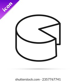 Black line Cheese icon isolated on white background.  Vector