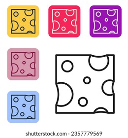 Black line Cheese icon isolated on white background. Set icons in color square buttons. Vector