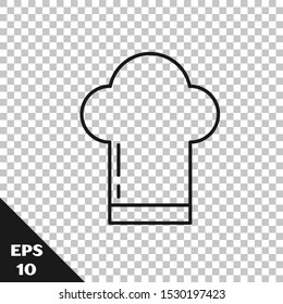 Black line Chef hat icon isolated on transparent background. Cooking symbol. Cooks hat.  Vector Illustration