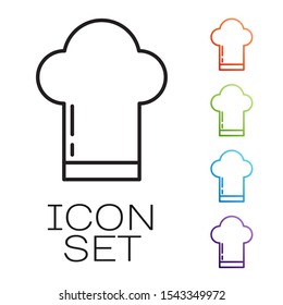 Black line Chef hat icon isolated on white background. Cooking symbol. Cooks hat. Set icons colorful. Vector Illustration