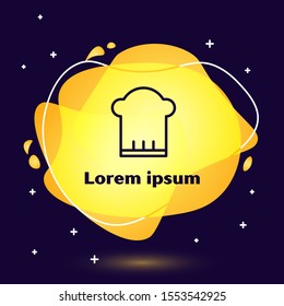 Black line Chef hat icon isolated on dark blue background. Cooking symbol. Cooks hat. Abstract banner with liquid shapes. Vector Illustration