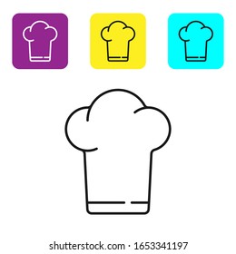 Black line Chef hat icon isolated on white background. Cooking symbol. Cooks hat. Set icons colorful square buttons. Vector Illustration