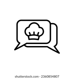 Línea negra sombrero de chef en icono de burbuja de habla aislado en fondo blanco. Símbolo de cocina. Cocina sombrero. Vector