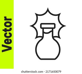 Black line Chemical experiment, explosion in the flask icon isolated on white background. Chemical explosion in a test tube.  Vector
