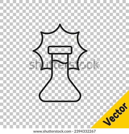 Black line Chemical experiment, explosion in the flask icon isolated on transparent background. Chemical explosion in a test tube.  Vector