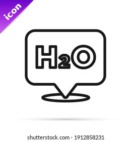 Black line Chemical formula for water drops H2O shaped icon isolated on white background.  Vector