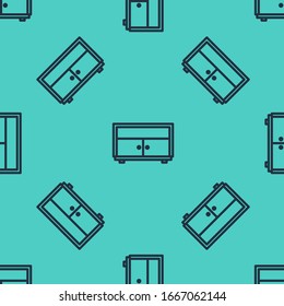 Black line Chest of drawers icon isolated seamless pattern on green background.  Vector Illustration