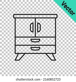 Black line Chest of drawers icon isolated on transparent background.  Vector