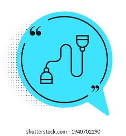Black line Chest expander icon isolated on white background. Blue speech bubble symbol. Vector