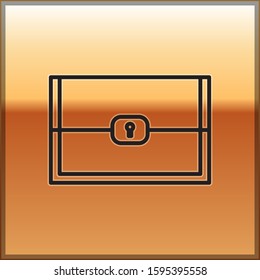 Black line Chest for game icon isolated on gold background.  Vector Illustration