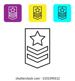 Black line Chevron icon isolated on white background. Military badge sign. Set icons colorful square buttons. Vector Illustration