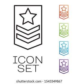 Black line Chevron icon isolated on white background. Military badge sign. Set icons colorful. Vector Illustration