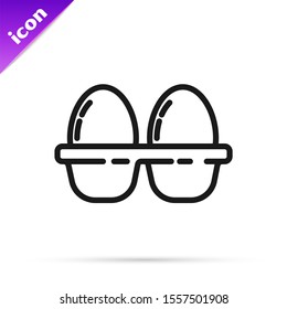 Black line Chicken egg in box icon isolated on white background.  Vector Illustration