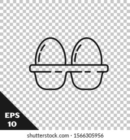 Black line Chicken egg in box icon isolated on transparent background.  Vector Illustration