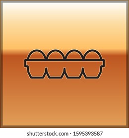 Black line Chicken egg in box icon isolated on gold background.  Vector Illustration