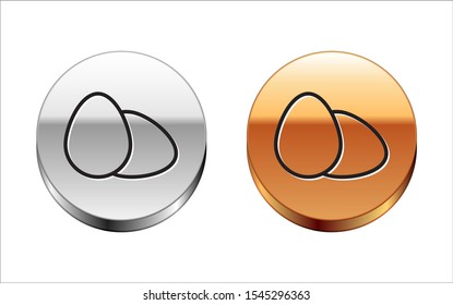 Black line Chicken egg icon isolated on white background. Silver-gold circle button. Vector Illustration