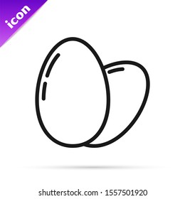 Black line Chicken egg icon isolated on white background.  Vector Illustration
