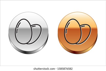 Black line Chicken egg icon isolated on white background. Silver-gold circle button. Vector Illustration
